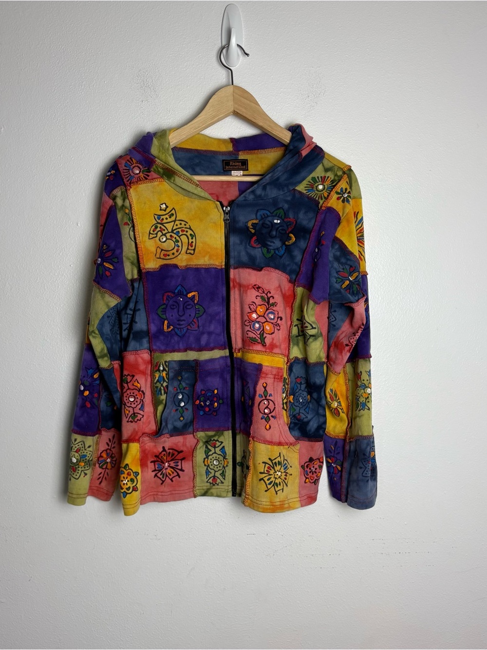 Rising International Ohm Ganesh Patchwork Hippie Zip Up Hoodie Women’s Medium